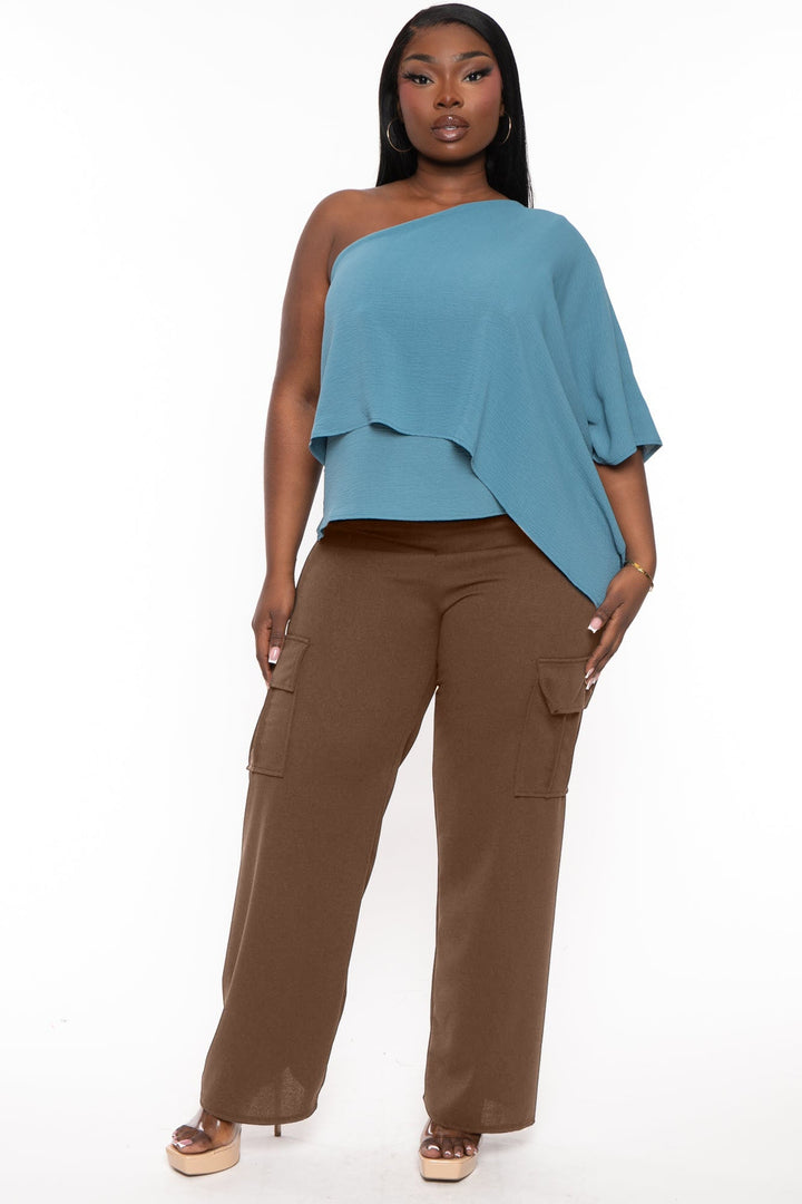 D ROCK Bottoms Plus Size Amy Pull Up Cargo Pants - Brown