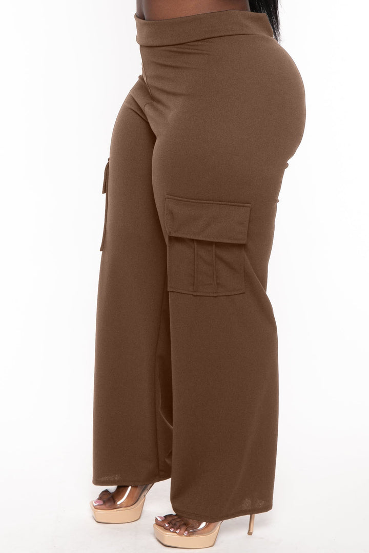 D ROCK Bottoms Plus Size Amy Pull Up Cargo Pants - Brown