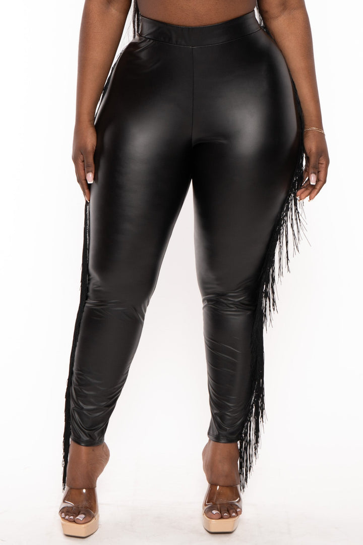 Curvy Sense Bottoms Plus Size Arabella Fringe  Leggings- Black