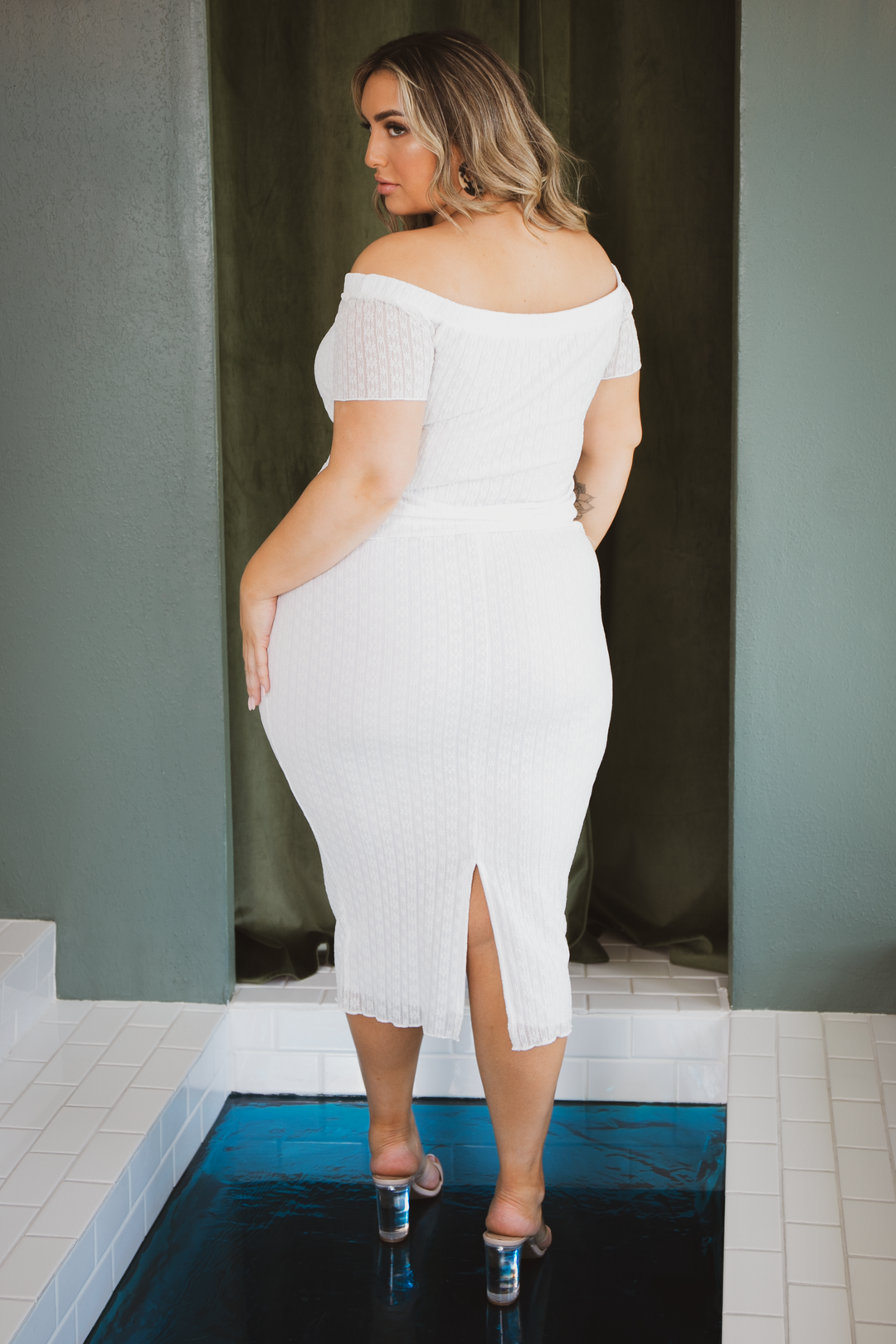 Curvy Sense Bottoms Plus Size Arielle Lace  Midi Skirt - White