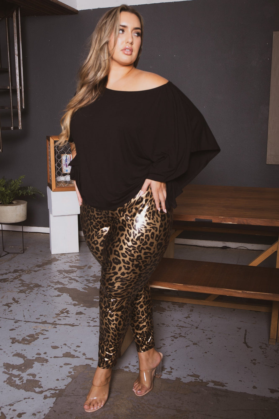 Curvy Sense Bottoms Plus Size Brie High Waist  Leggings- Gold