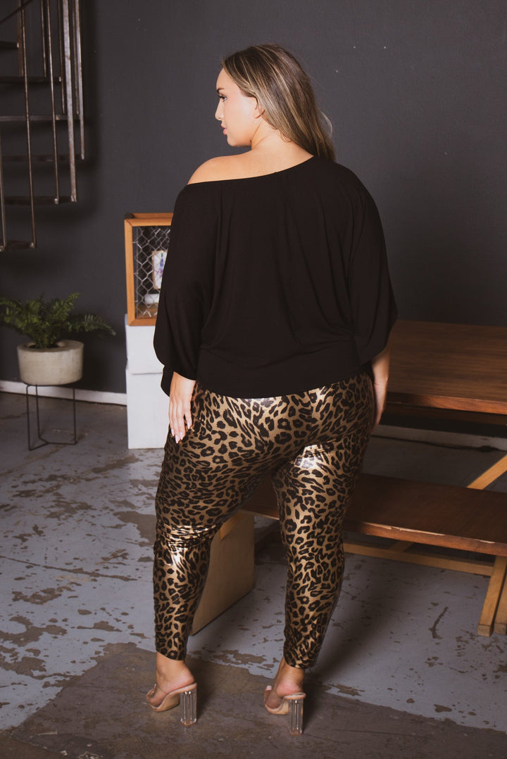 Curvy Sense Bottoms Plus Size Brie High Waist  Leggings- Gold