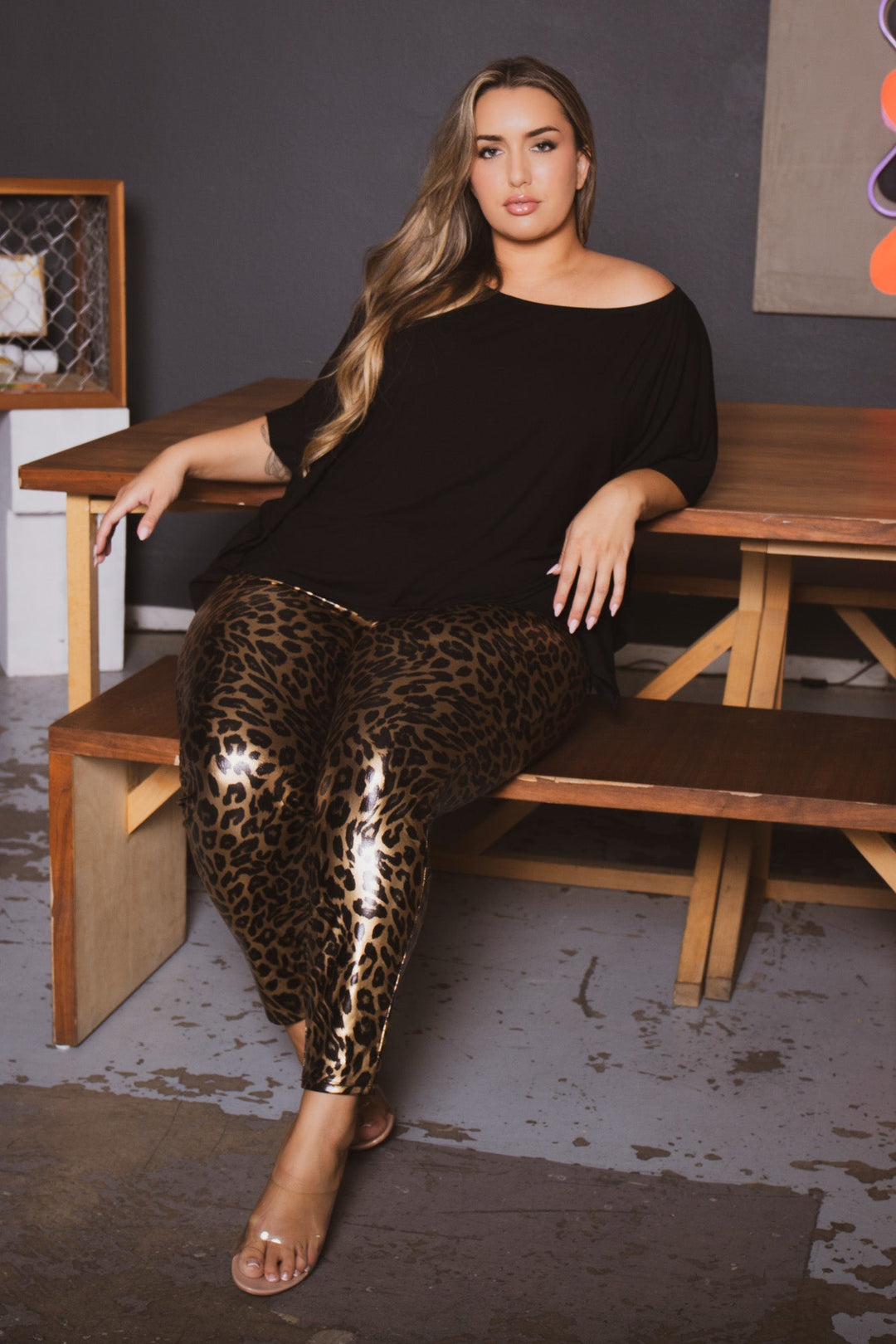 Curvy Sense Bottoms Plus Size Brie High Waist  Leggings- Gold