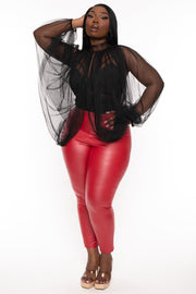 Heimish Bottoms Plus Size Brielle High Waist Faux Leather Leggings- Red