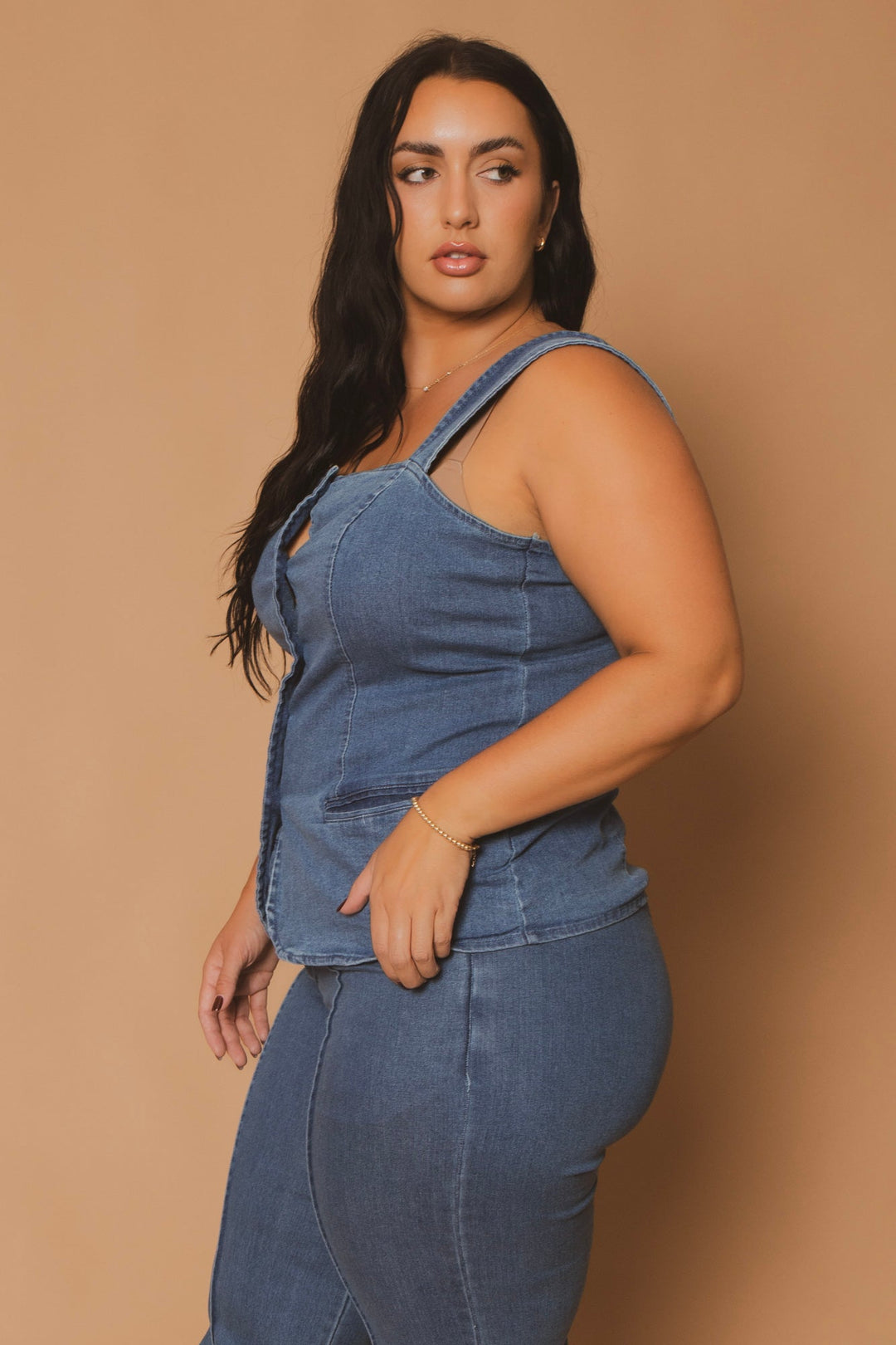 Blue Leopard Bottoms Plus Size Button Down Denim Top - Blue