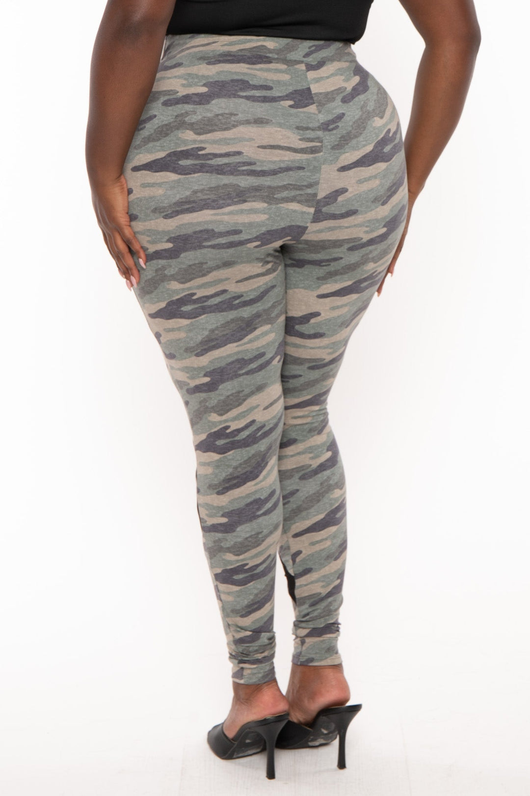 Curvy Sense Bottoms Plus Size Camo  Generation X Leggings - Olive