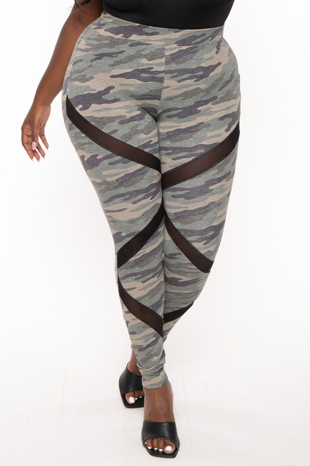 Curvy Sense Bottoms Plus Size Camo  Generation X Leggings - Olive