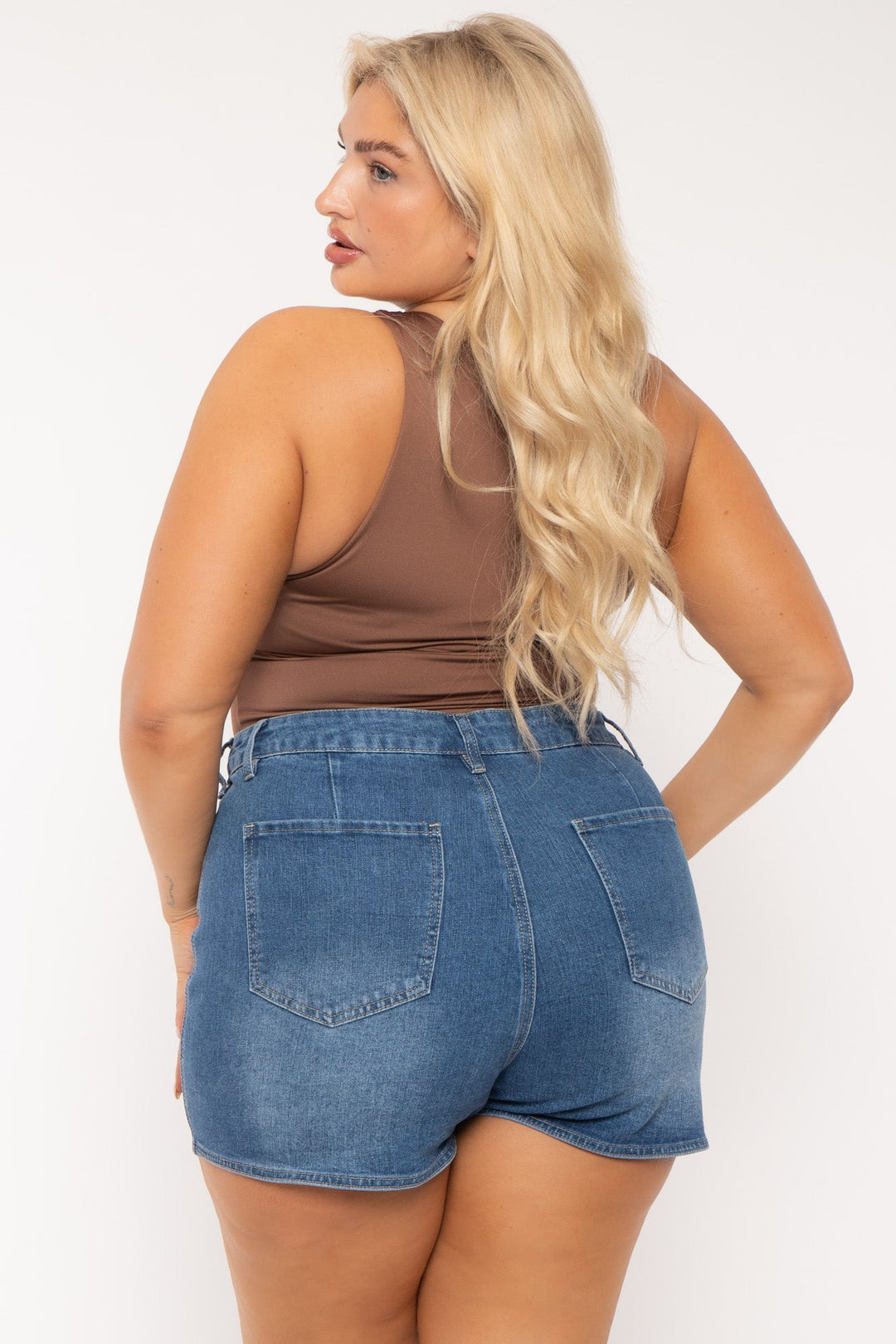 American Bazi Bottoms Plus Size Cargo   Denim Skort-  Blue