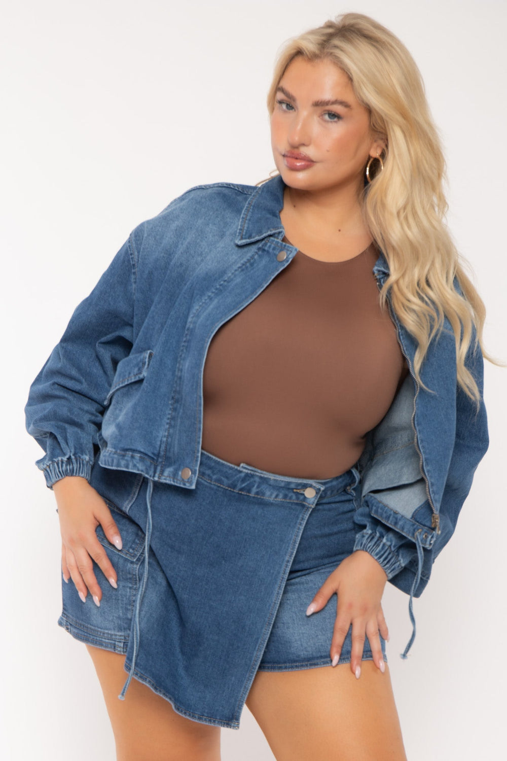 American Bazi Bottoms Plus Size Cargo   Denim Skort-  Blue