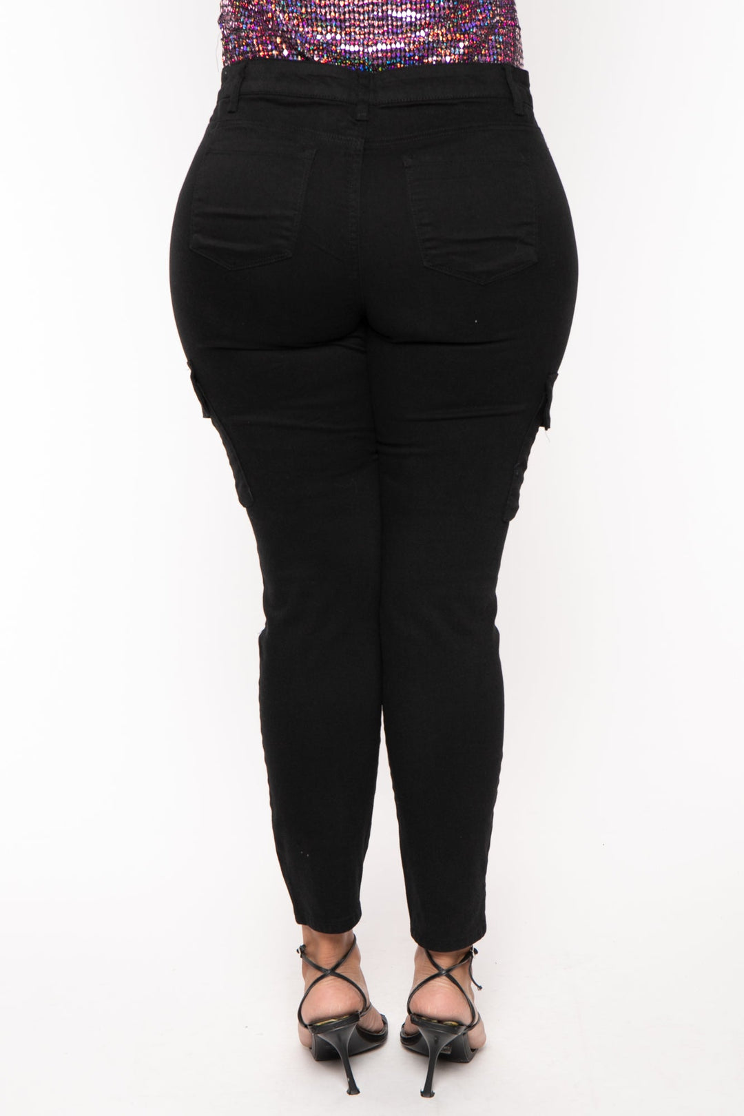 Wax Jean Bottoms Plus Size Cargo Skinny Leg Pants - Black