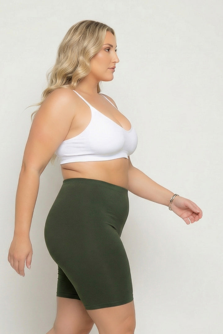 Zenana Bottoms Plus Size Cirrus Bike Shorts - Army Green