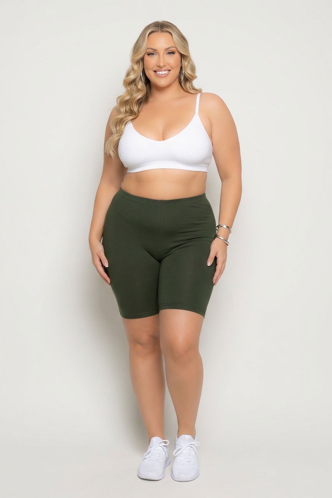 Zenana Bottoms Plus Size Cirrus Bike Shorts - Army Green