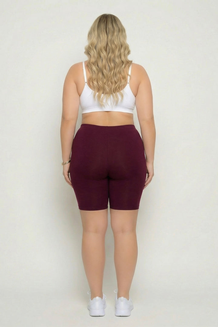 Zenana Bottoms Plus Size Cirrus Bike Shorts - Burgundy