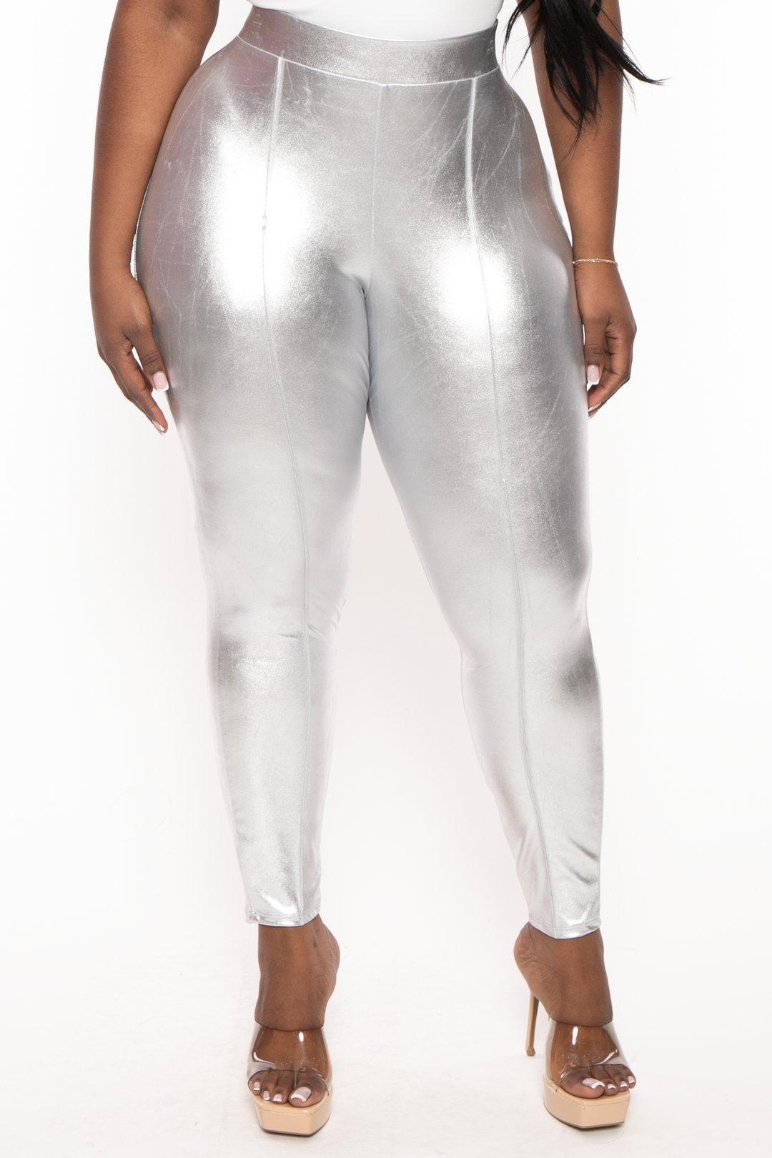Plus Size Cora Metallic Leggings Silver