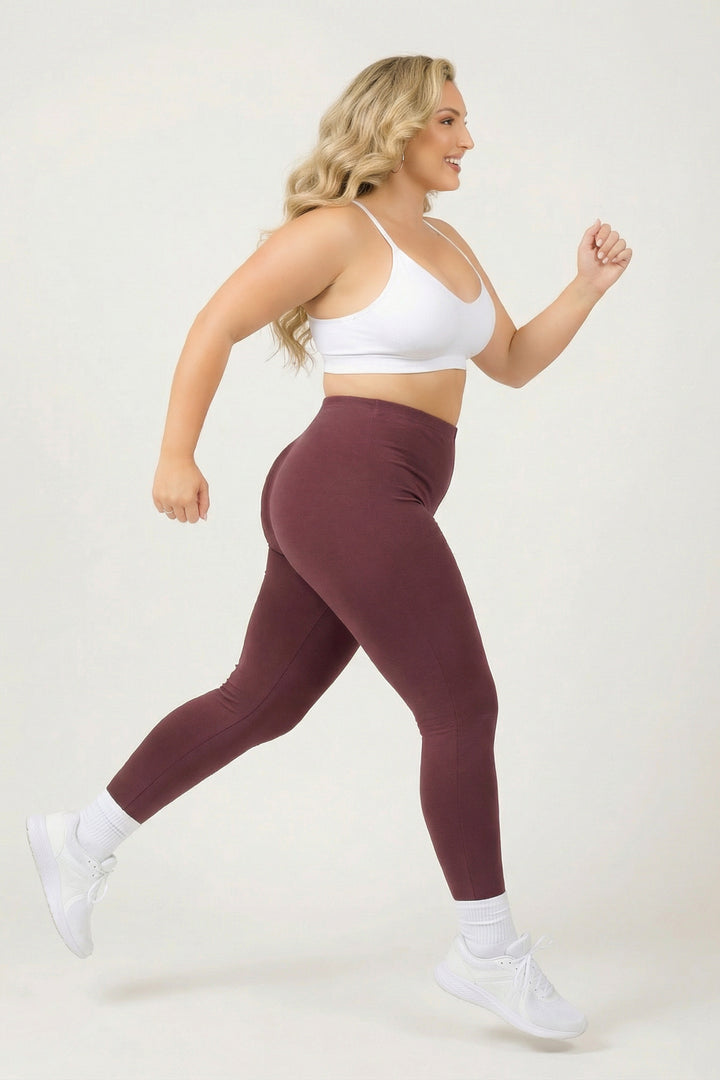Zenana Bottoms Plus Size Cotton Full Length Leggings - Eggplant