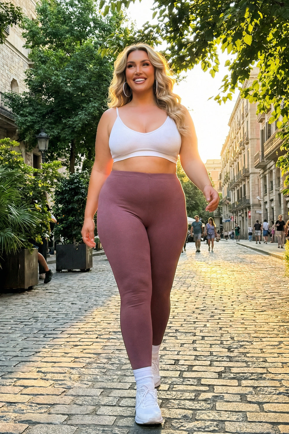 Women's Plus Size Cotton Full Length Leggings - Eggplant - Curvy Sense