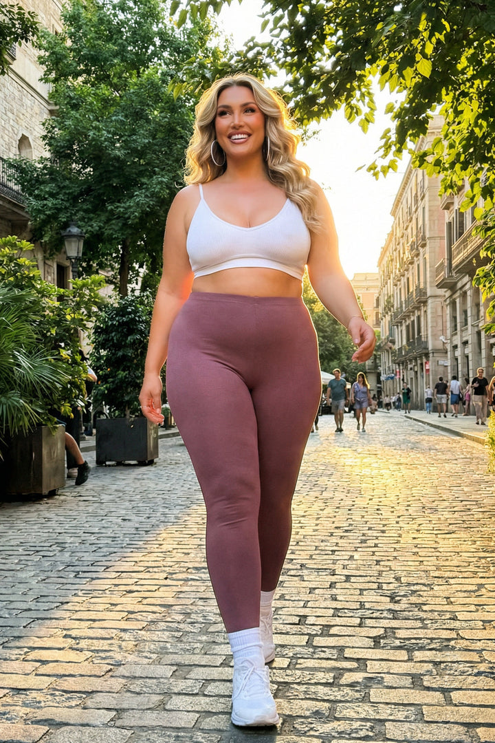 Zenana Bottoms Plus Size Cotton Full Length Leggings - Eggplant