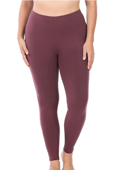 Zenana Bottoms Plus Size Cotton Full Length Leggings - Eggplant