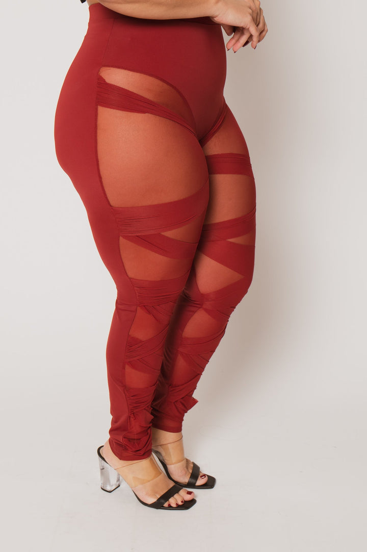 K TOO Bottoms Plus Size Crimson Temptation Pants - Burgundy
