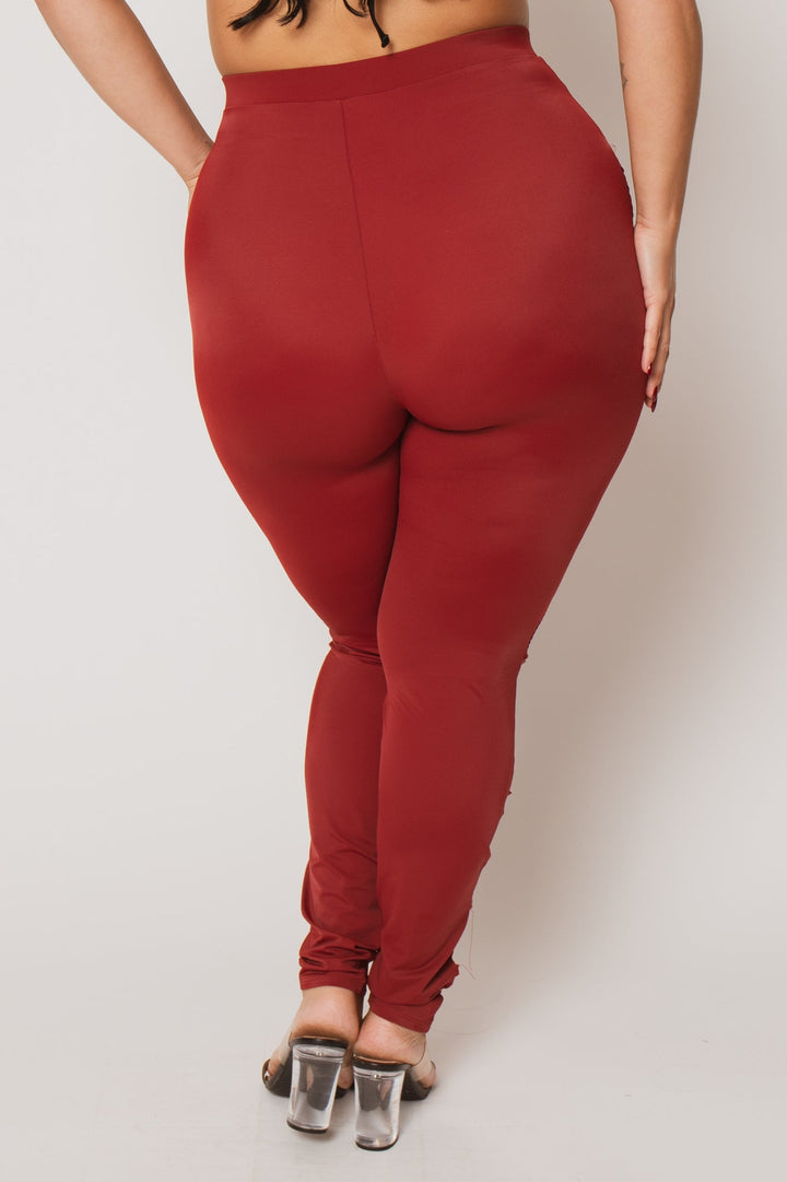 K TOO Bottoms Plus Size Crimson Temptation Pants - Burgundy