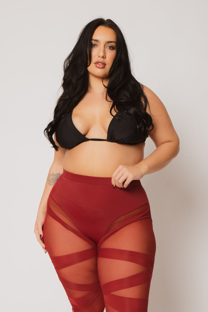 K TOO Bottoms Plus Size Crimson Temptation Pants - Burgundy