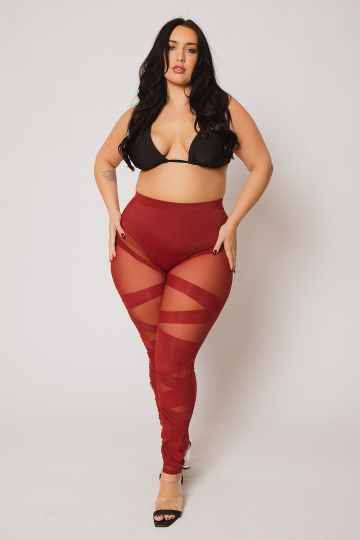K TOO Bottoms Plus Size Crimson Temptation Pants - Burgundy