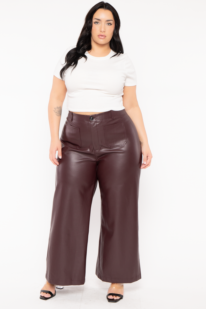 GEE GEE Bottoms Plus Size Danyle  Faux Leather Pants - Brown