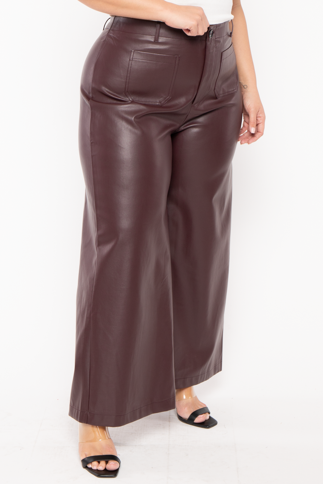 GEE GEE Bottoms Plus Size Danyle  Faux Leather Pants - Brown