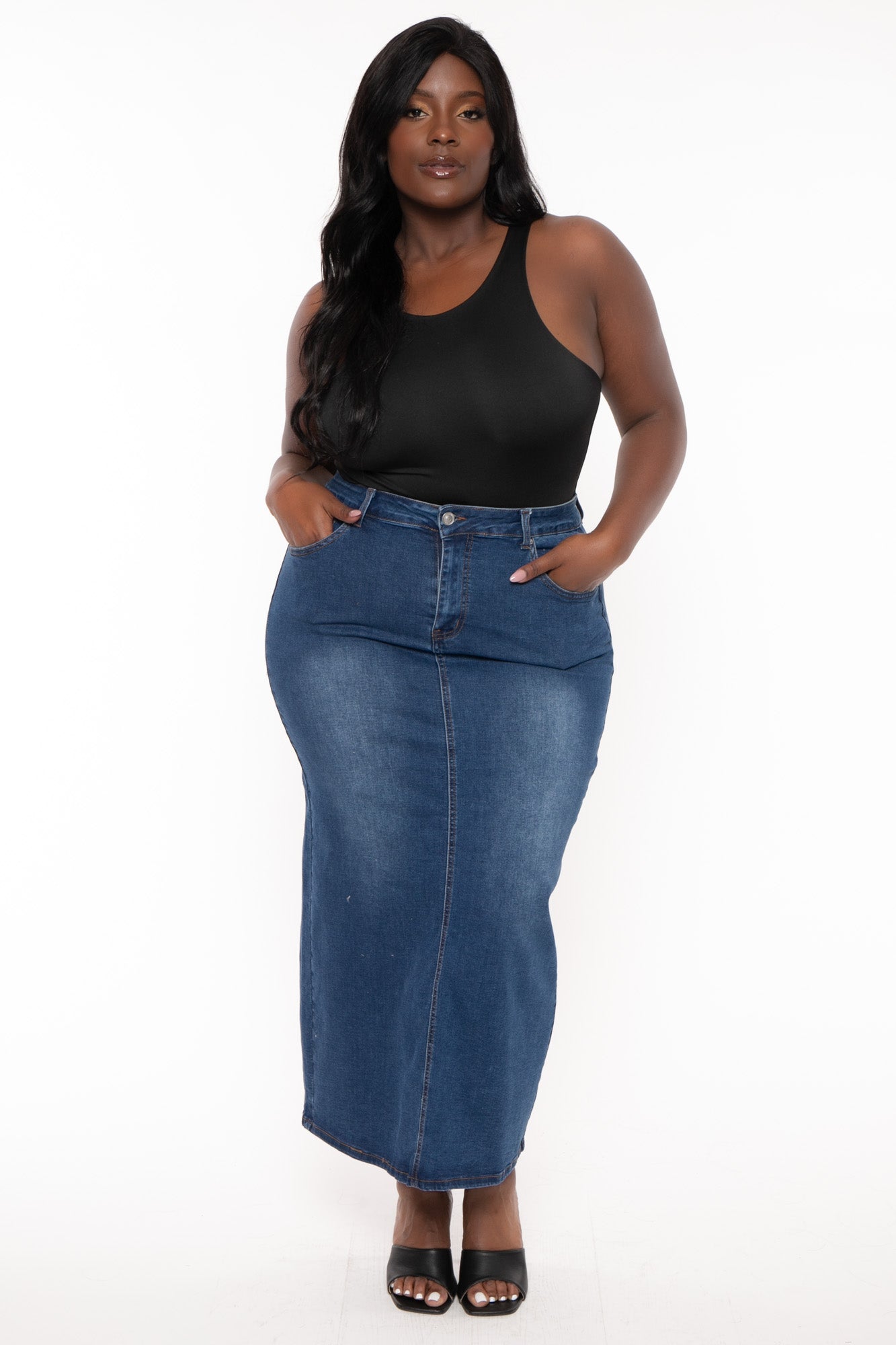 Plus size long denim skirts 50 hotsell