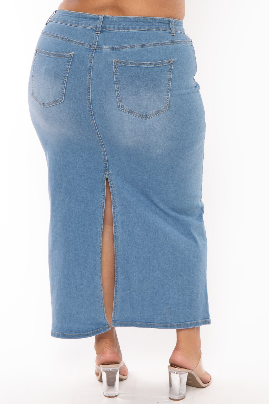 Wax Jean Bottoms Plus Size Daphnee  Denim Midi Skirt- Light Wash