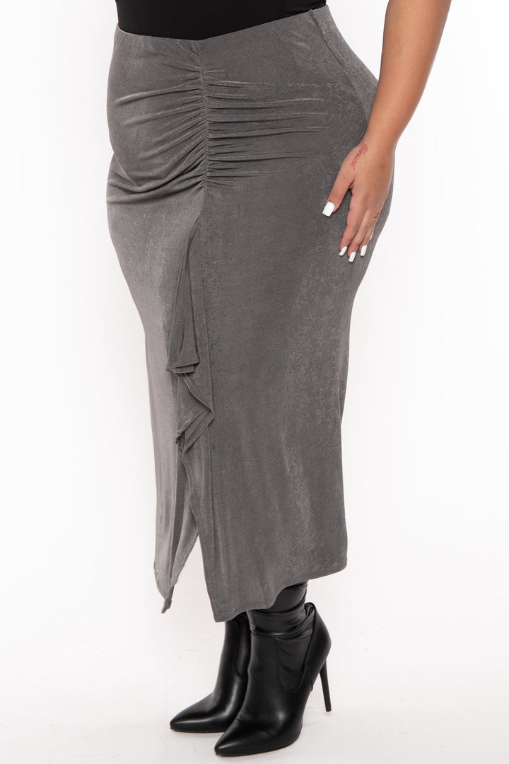 CULTURE CODE Bottoms Plus Size Darby Drape  Midi Skirt -Charcoal