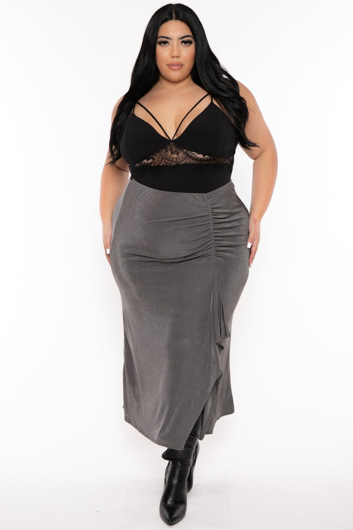 CULTURE CODE Bottoms 1X / Charcoal Plus Size Darby Drape  Midi Skirt -Charcoal