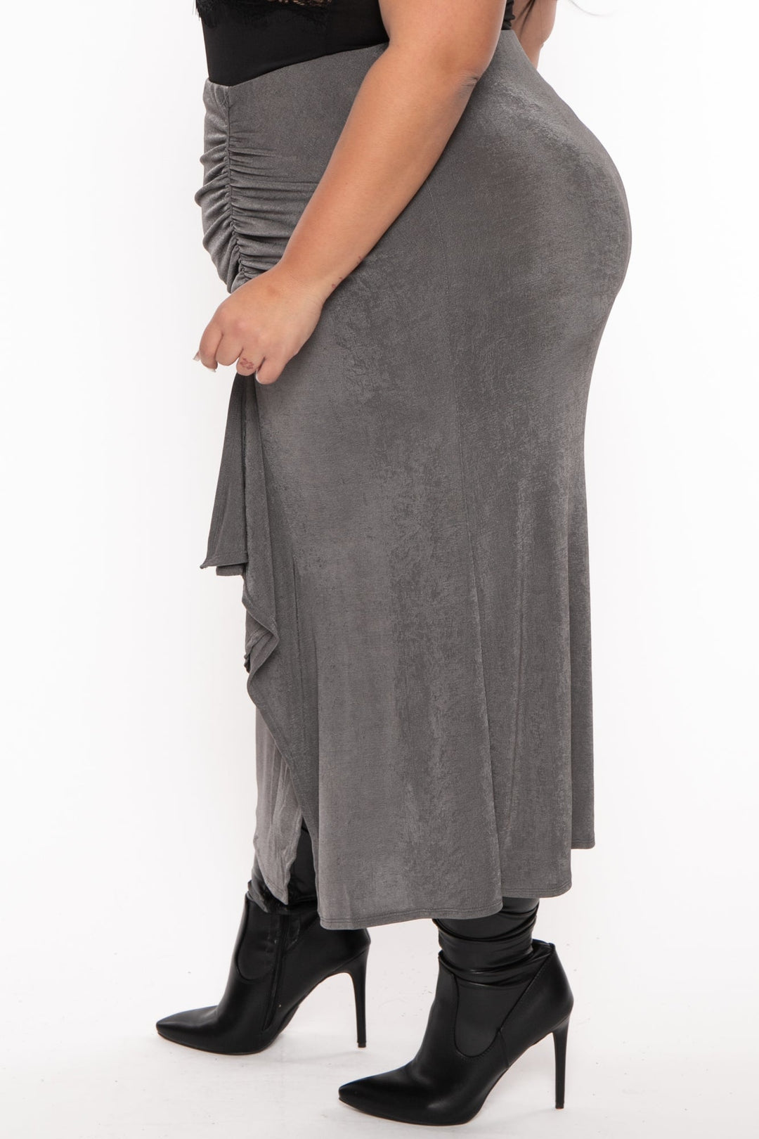 CULTURE CODE Bottoms Plus Size Darby Drape  Midi Skirt -Charcoal