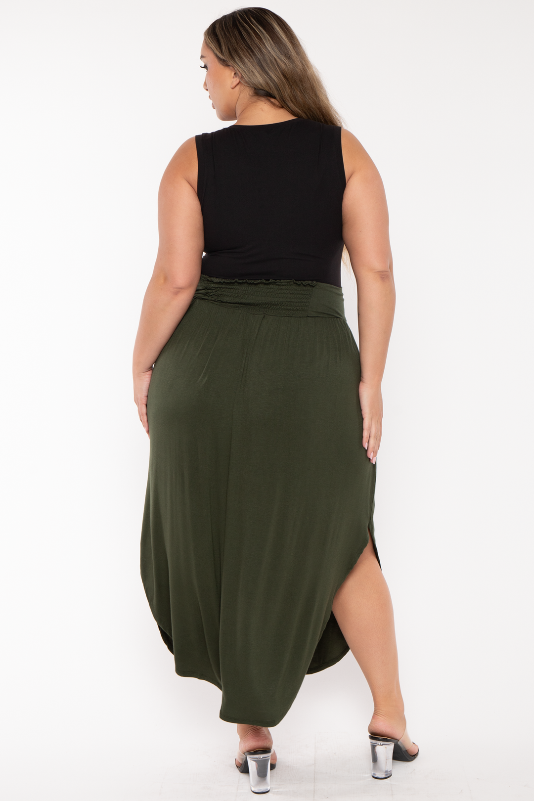 CULTURE CODE Bottoms Plus Size Darby Smocked  Maxi Skirt- Olive