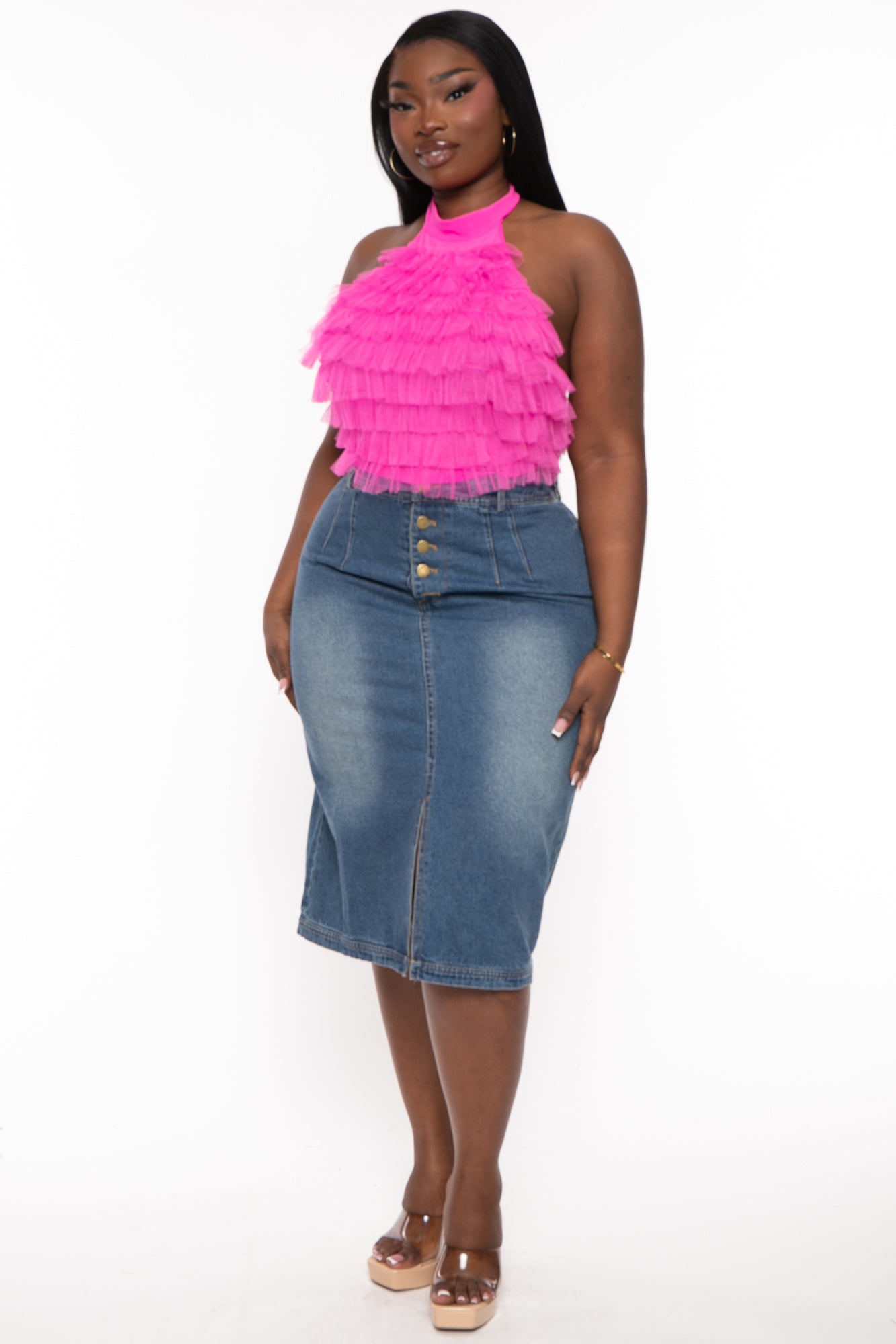 WOMENS PLUS SIZE Stretch denim jeans Mid Length Classic Casual Pull-On Skirt  - Walmart.com