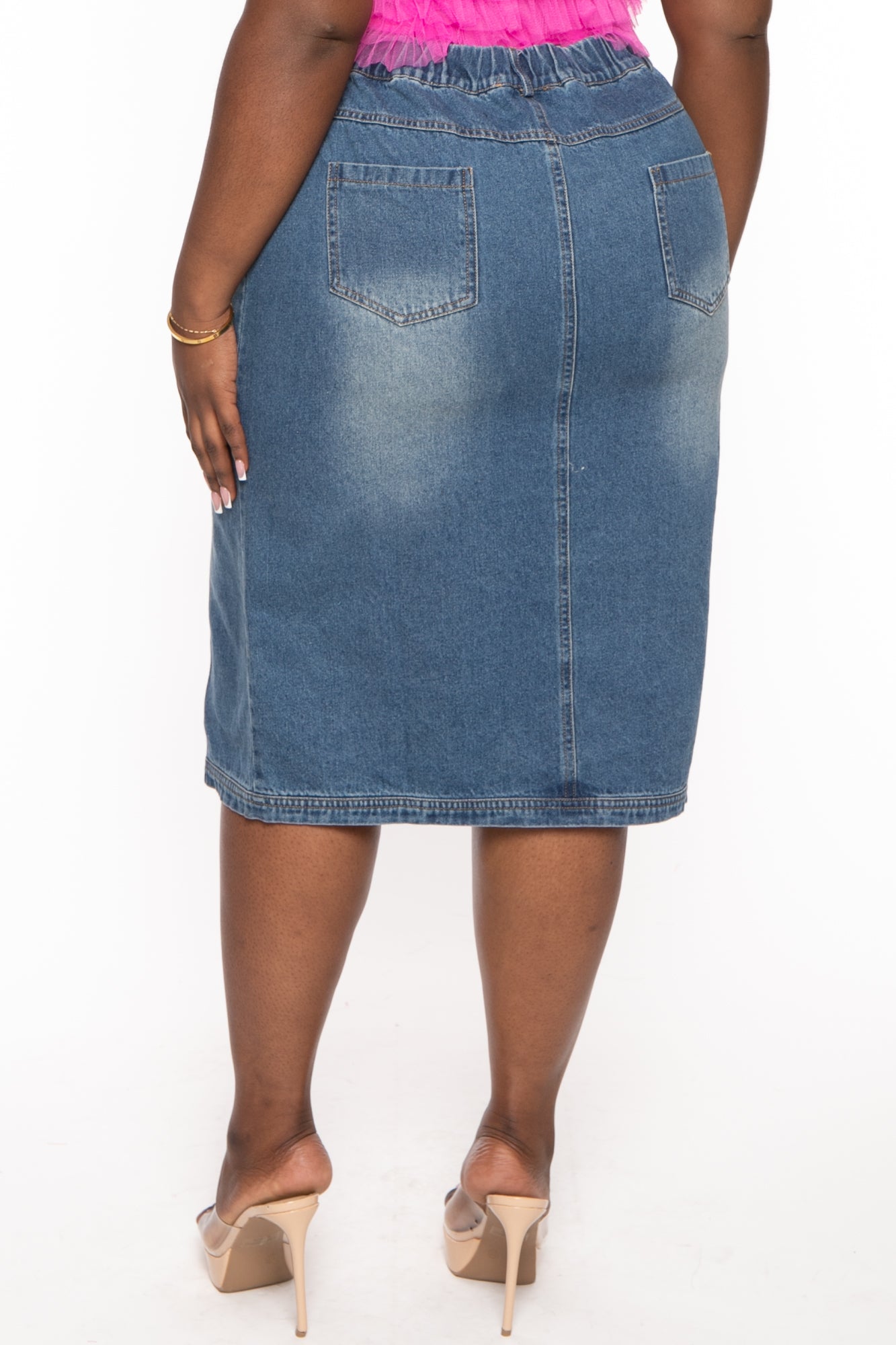 Dark Indigo Denim Midi Skirt with Elastic Waistband – Strength and Dignity  Boutique LLC