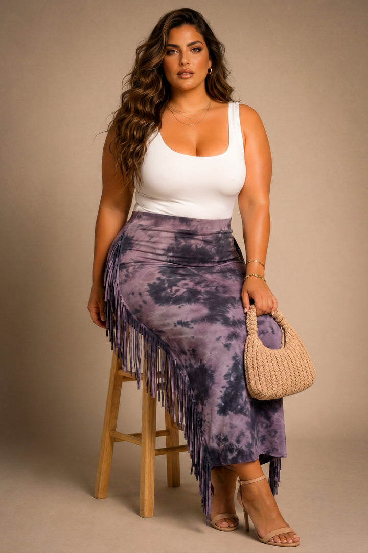 K TOO Bottoms Plus Size Desert Rhythm Skirt - Purple