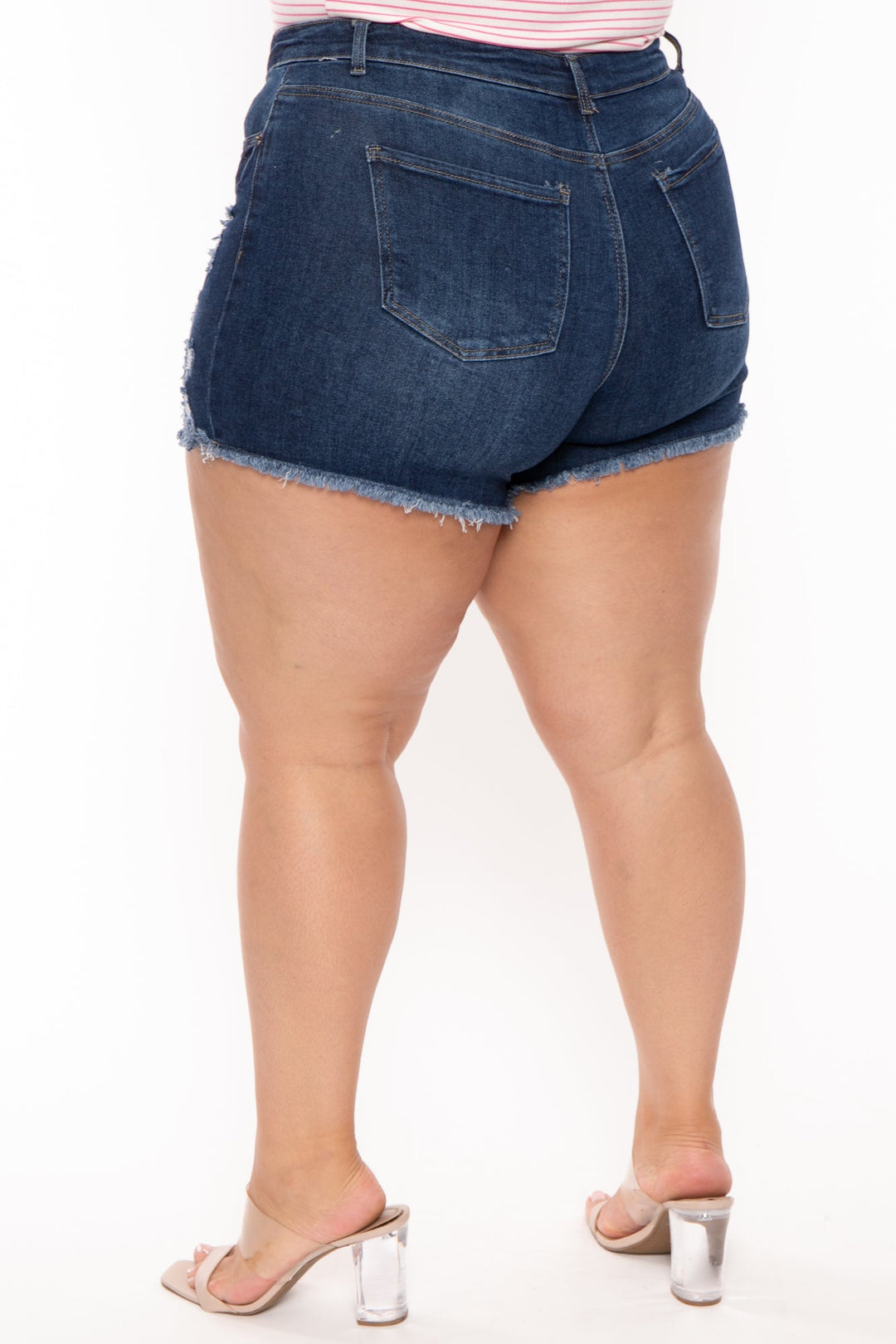Plus Size Destroyed Denim Short Dark Wash
