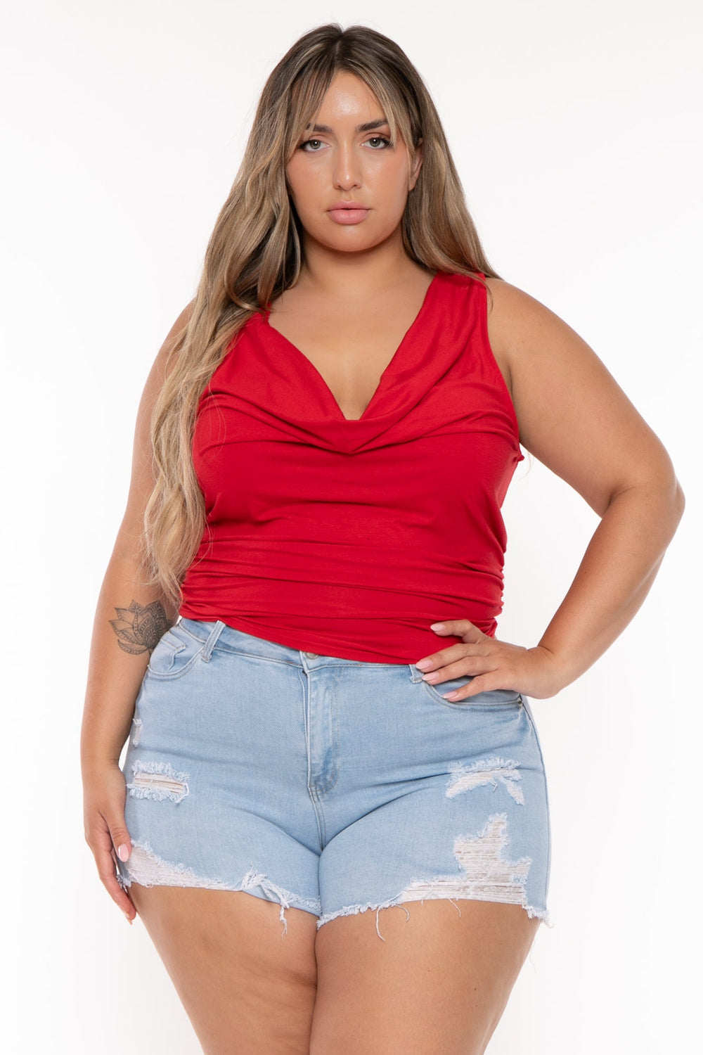 Wax Jean Bottoms Plus Size Destroyed Denim Short - Light  Wash