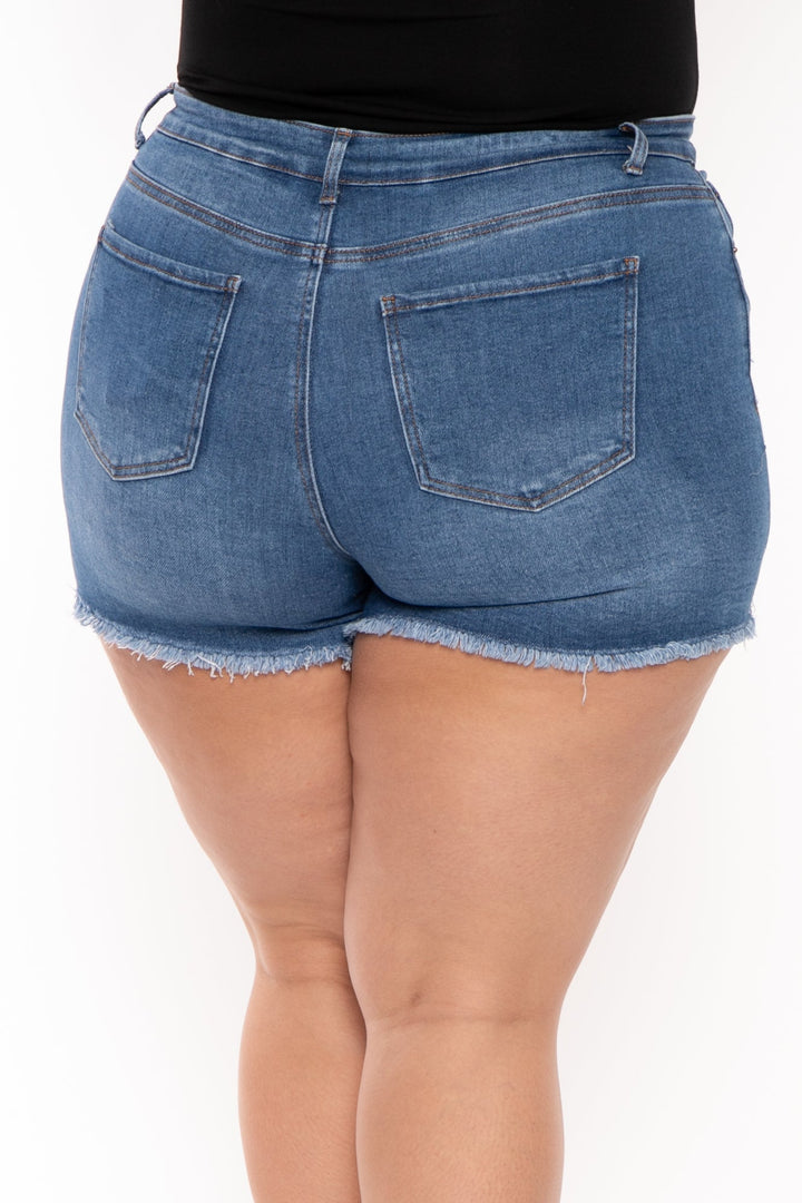 Wax Jean Bottoms Plus Size Destroyed Denim Short - Medium Wash