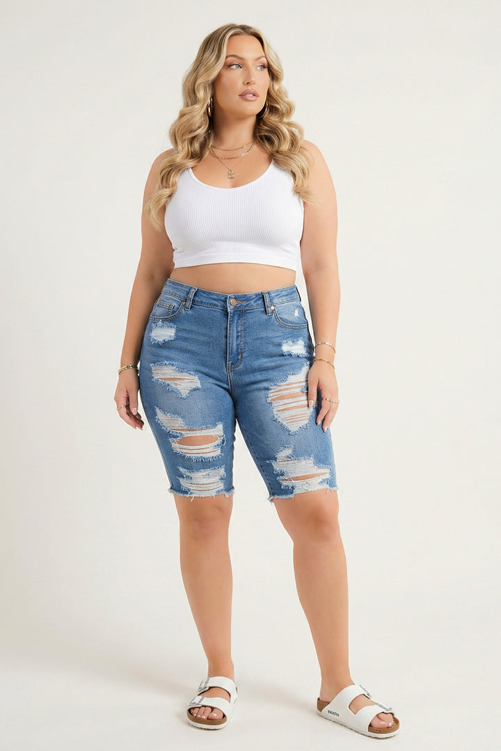 Encore Jeans Bottoms Plus Size Distressed Muse Shorts - Light Wash