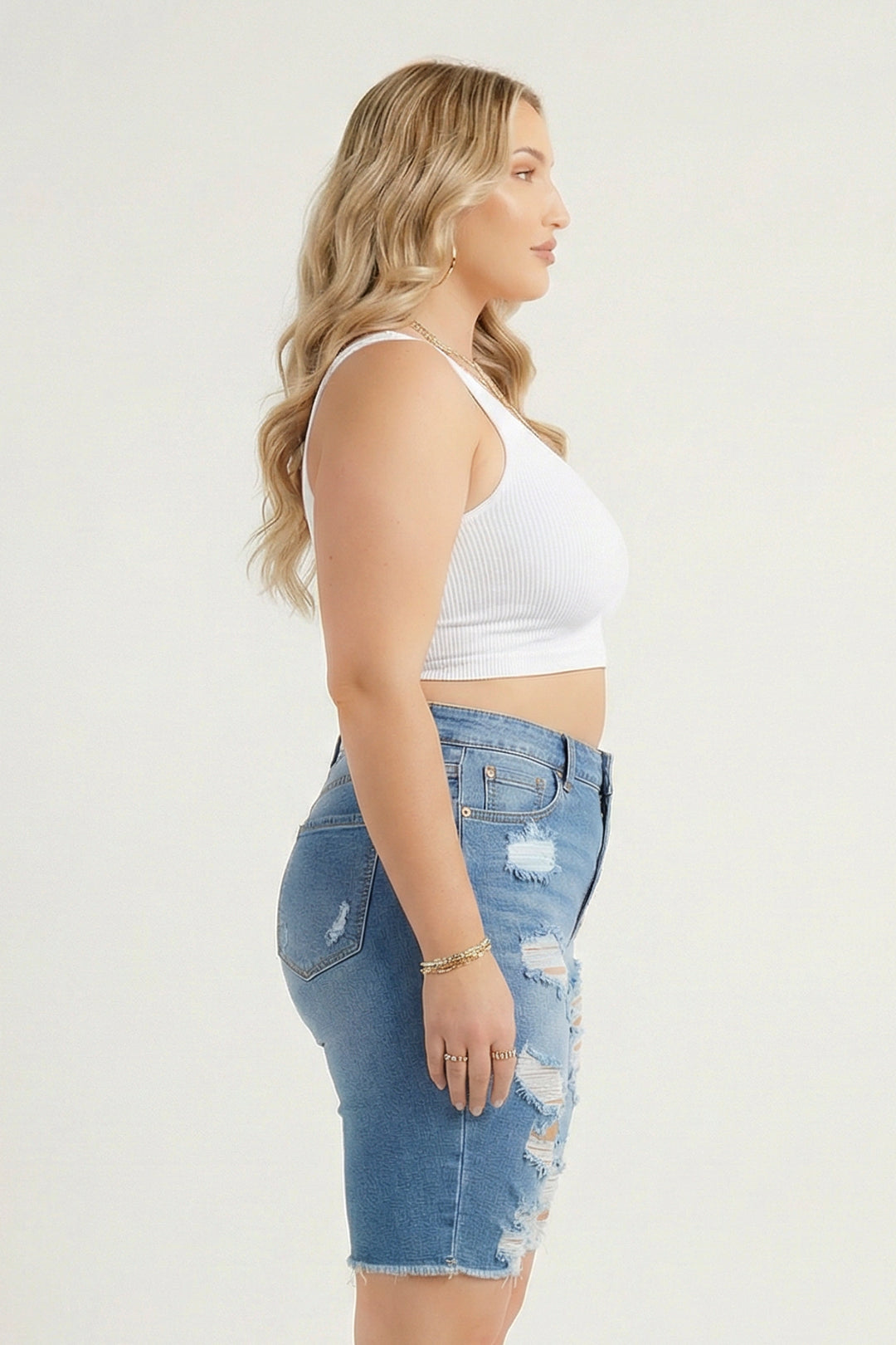 Encore Jeans Bottoms Plus Size Distressed Muse Shorts - Light Wash