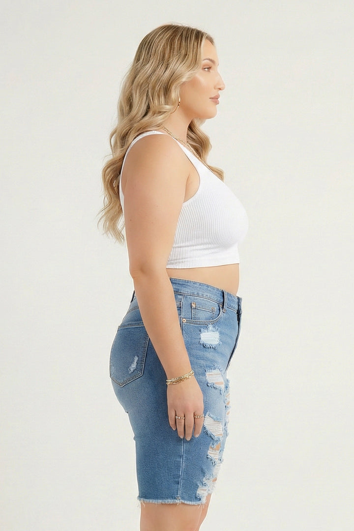 Encore Jeans Bottoms Plus Size Distressed Muse Shorts - Light Wash