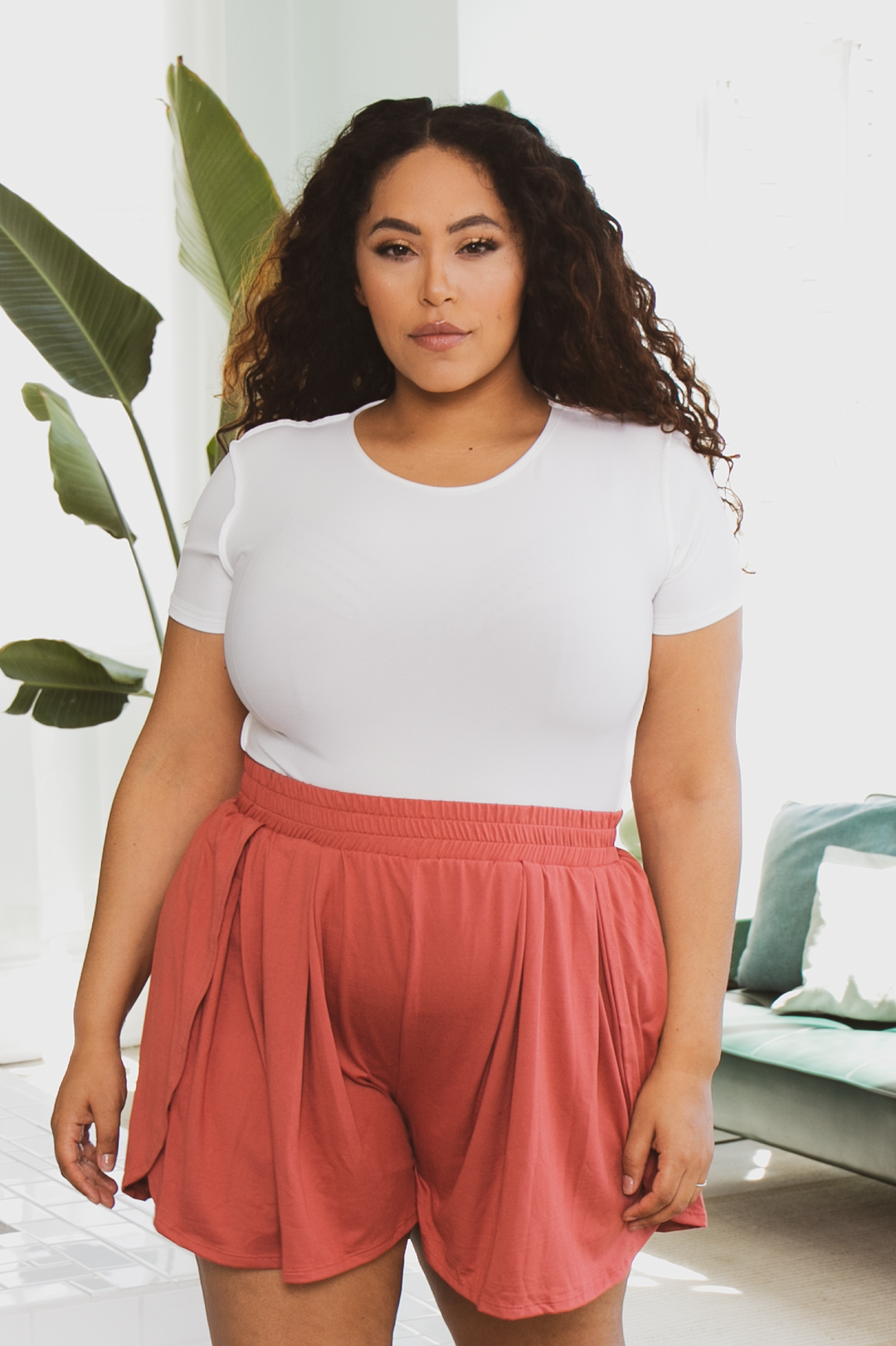 Jade By Jane Bottoms Plus Size Double Layer Shorts - Rust
