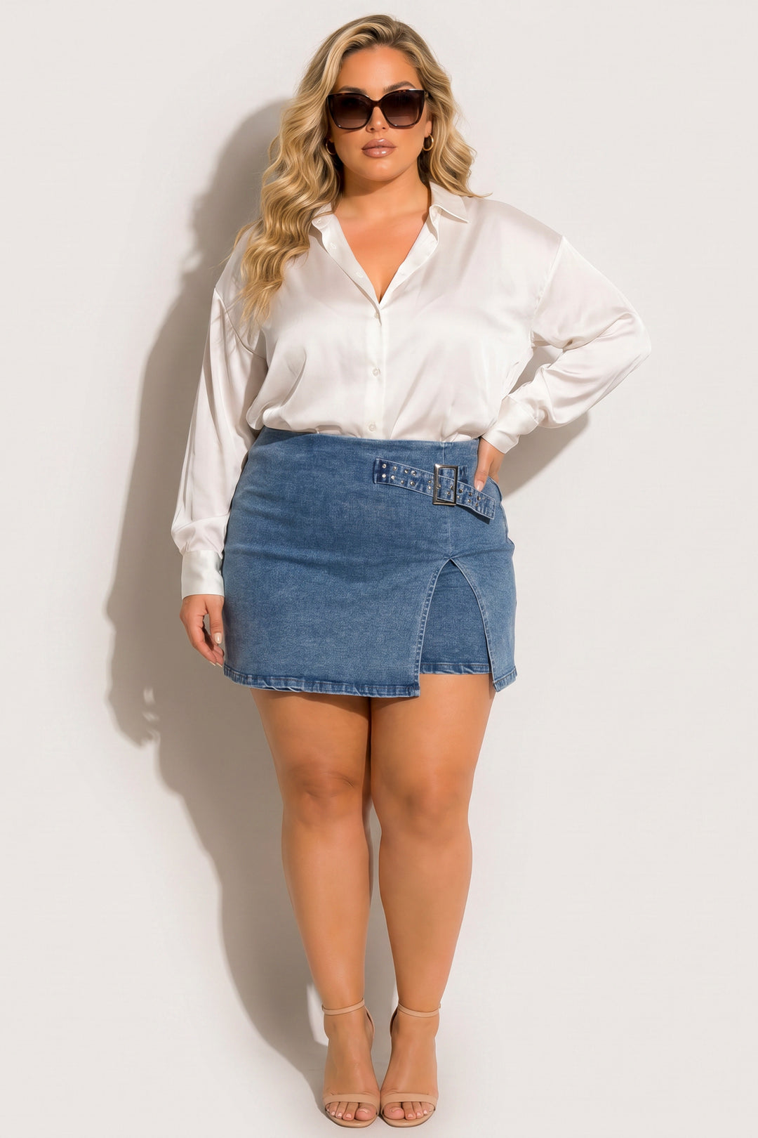Style Tree Bottoms Plus Size Downtown Denim Skort - Dark  Wash