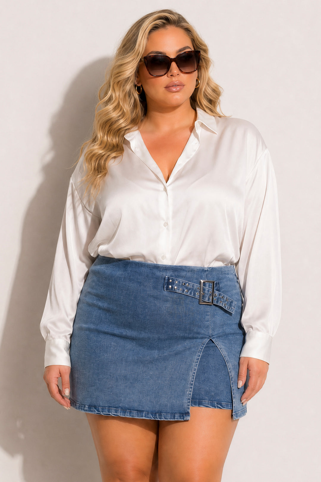 Style Tree Bottoms Plus Size Downtown Denim Skort - Dark  Wash