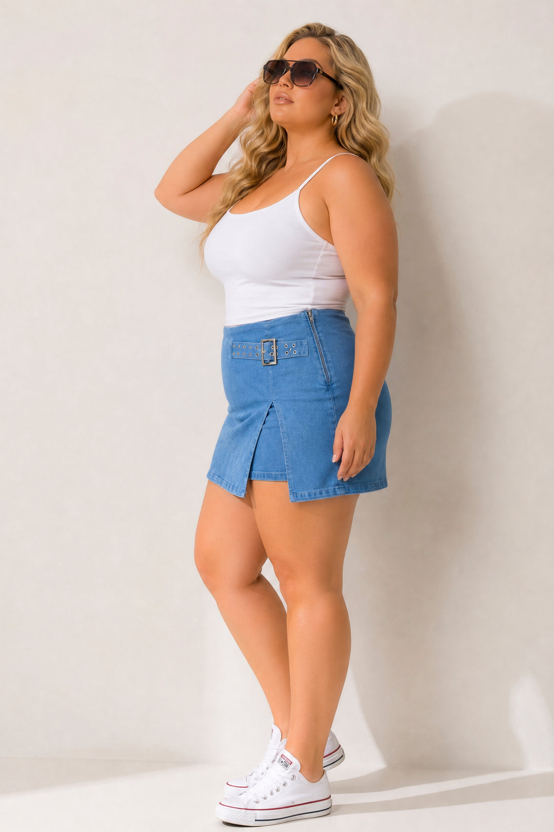 Style Tree Bottoms Plus Size Downtown Denim Skort - Light  Wash