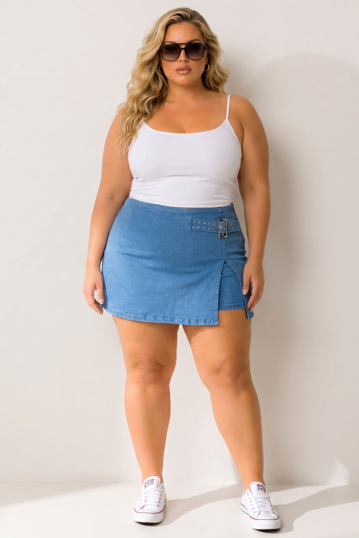 Style Tree Bottoms Plus Size Downtown Denim Skort - Light  Wash