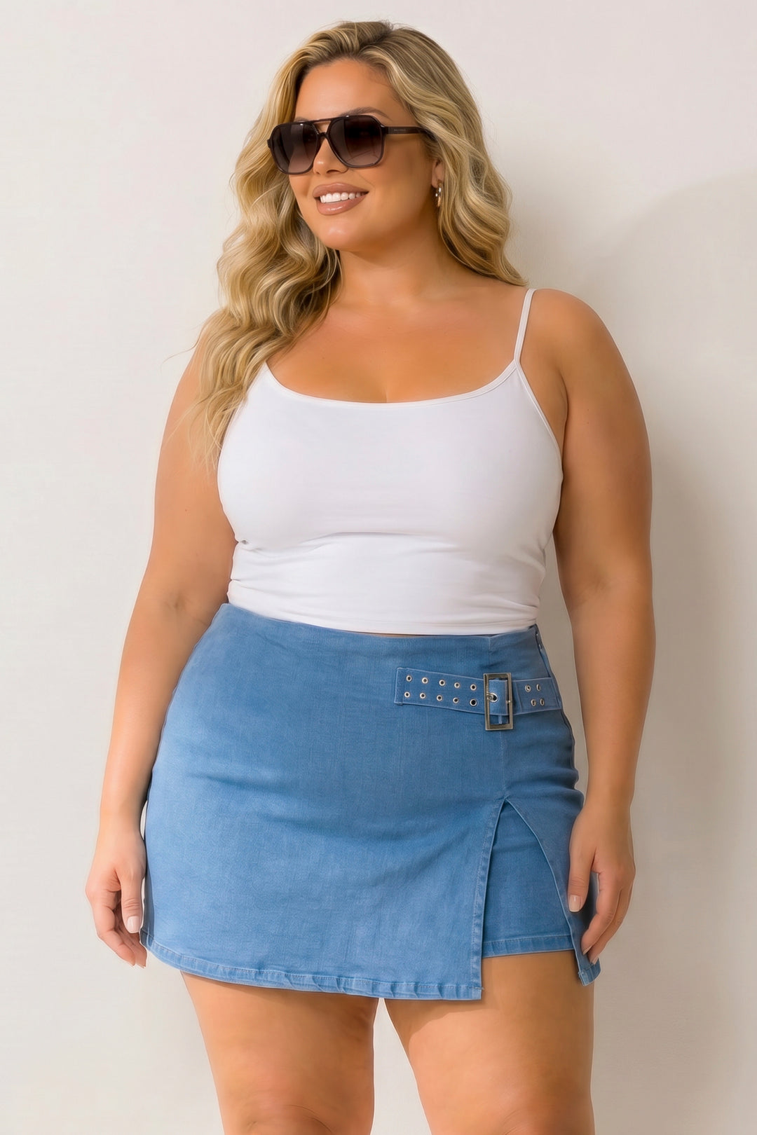 Style Tree Bottoms Plus Size Downtown Denim Skort - Light  Wash
