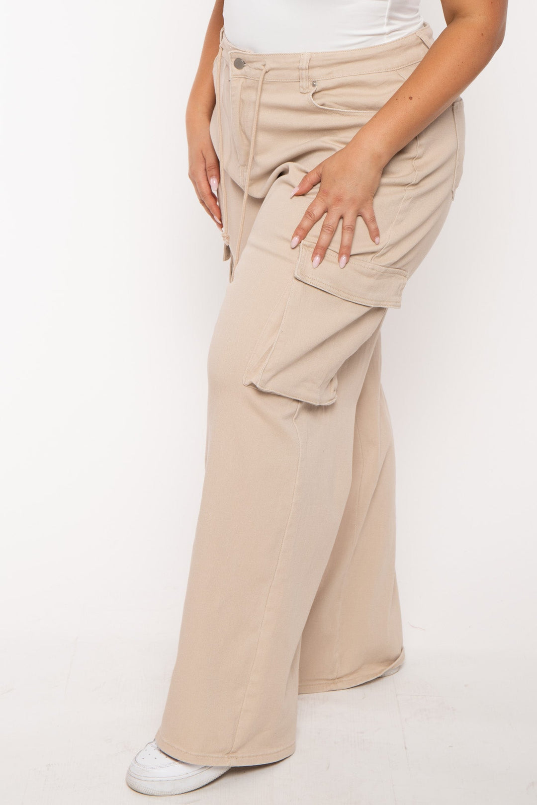 American Bazi Bottoms Plus Size  Draw String  Cargo  Pants - Tan